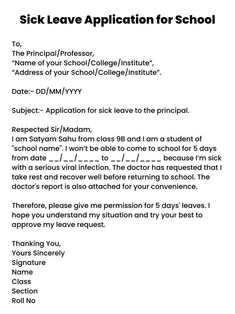 application letter for sick leave in school