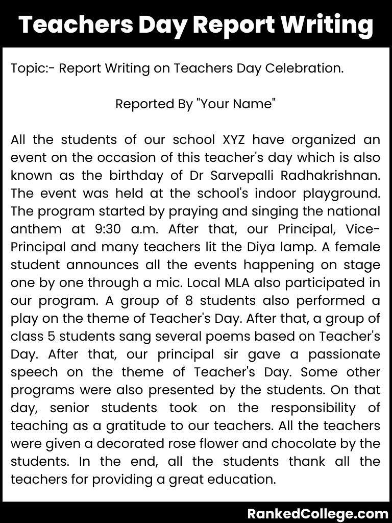 how to write a report writing on teachers day celebration teachers day report writing